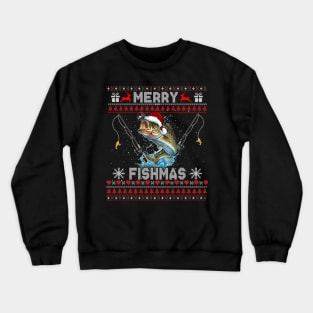 Ugly Merry Fishmas Christmas Snow Funny Fishing Xmas Crewneck Sweatshirt